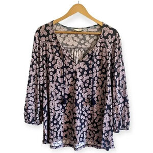 Boden Navy and Purple Wool Blend Boho Top